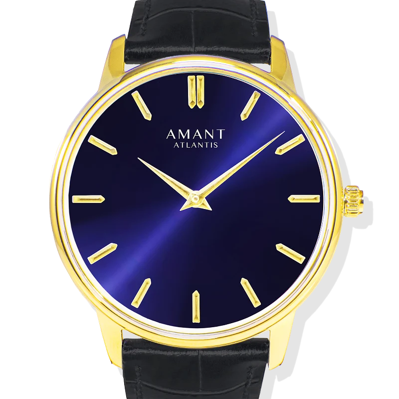 Original AMANT ATLANTIS Blue Dial Minimalist Leather Strap Watch Casual