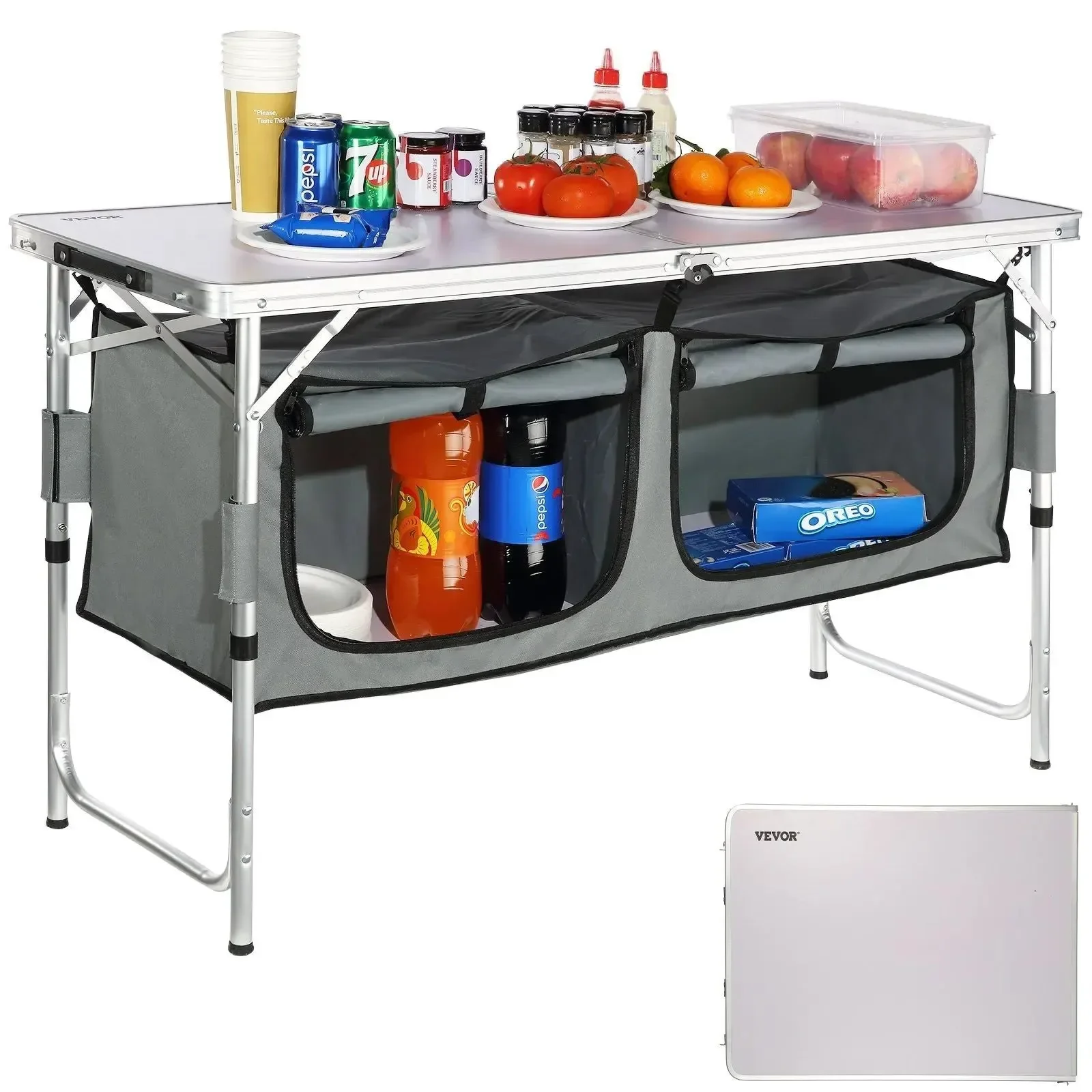 Pure Adjustable Height Camping Kitchen Table – Portable Folding Table with Carry Bag for Outdoor Cooking Proven