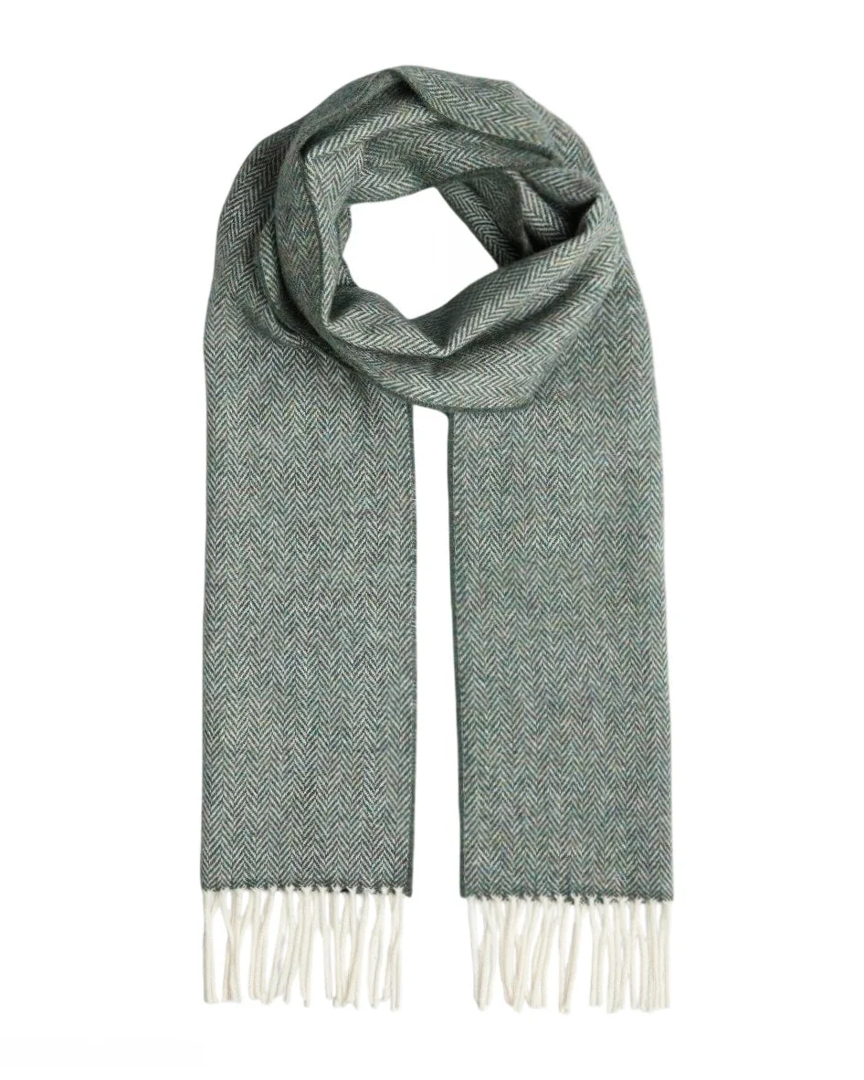 Top-Quality Foxford Mallard Green Herringbone Lambswool Scarf High-End