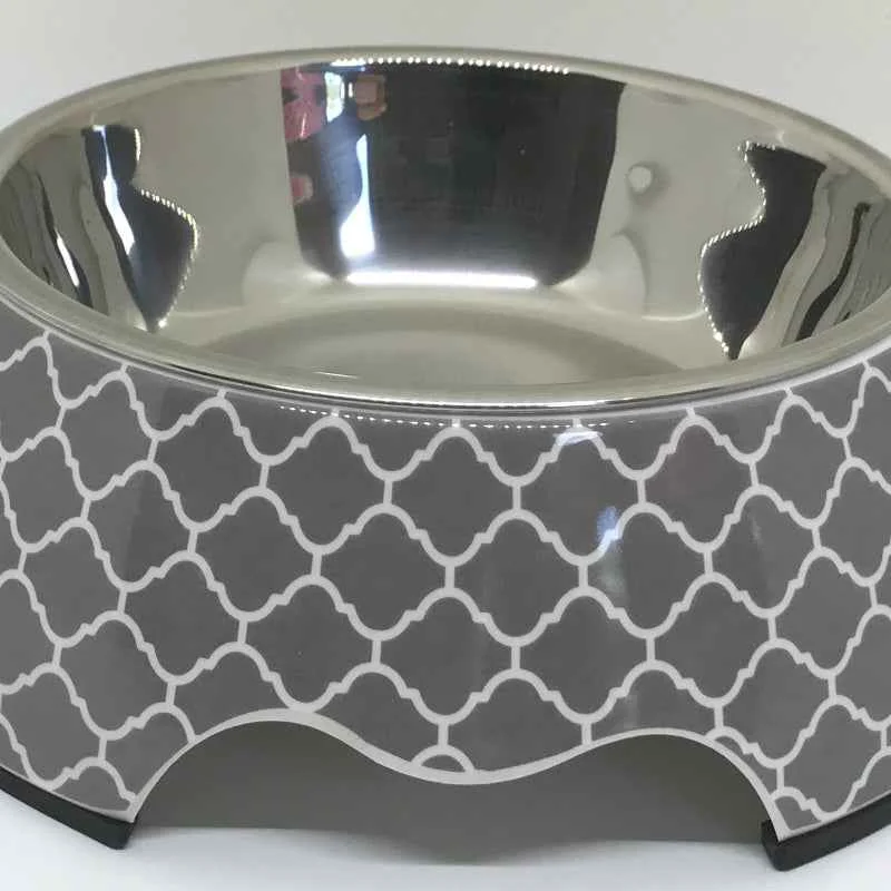 World-Class Decorative Pet Feeding Bowl Silver Interior Pattern Design Reusable