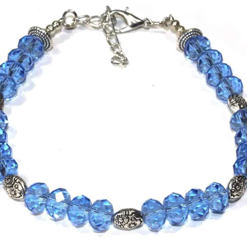 Organic Blue Beaded Bracelet Silver Charm Elastic Jewelry Dependable
