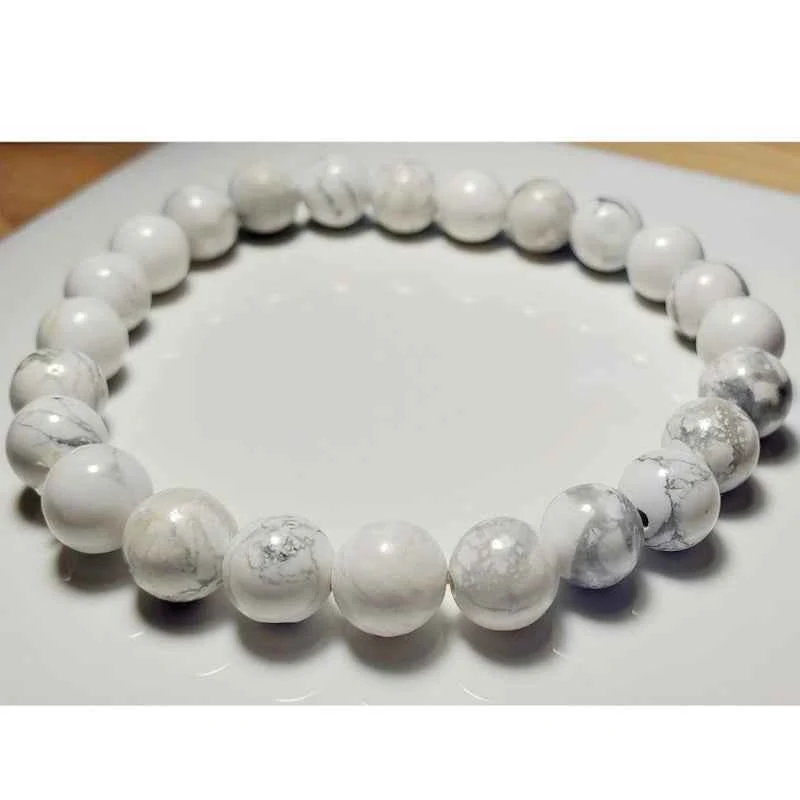High-End White Marble Beaded Bracelet Natural Stone Stretch Jewelry Green
