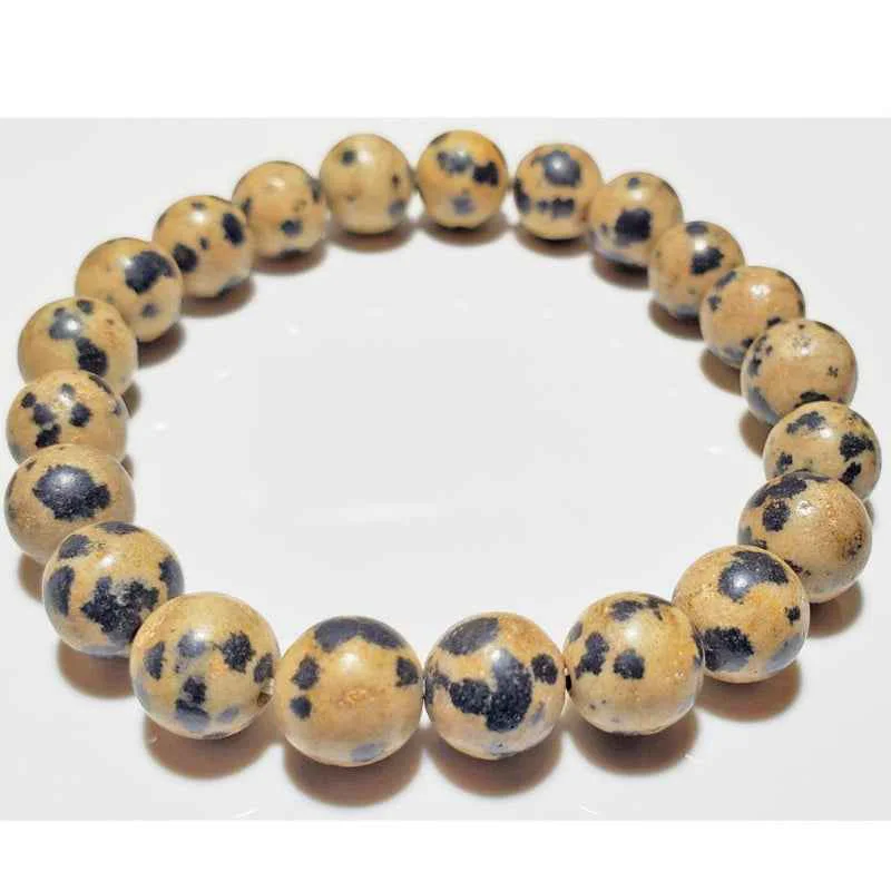 Excellent Dalmatian Jasper Beaded Bracelet Natural Stone Stretch Jewelry Crafted