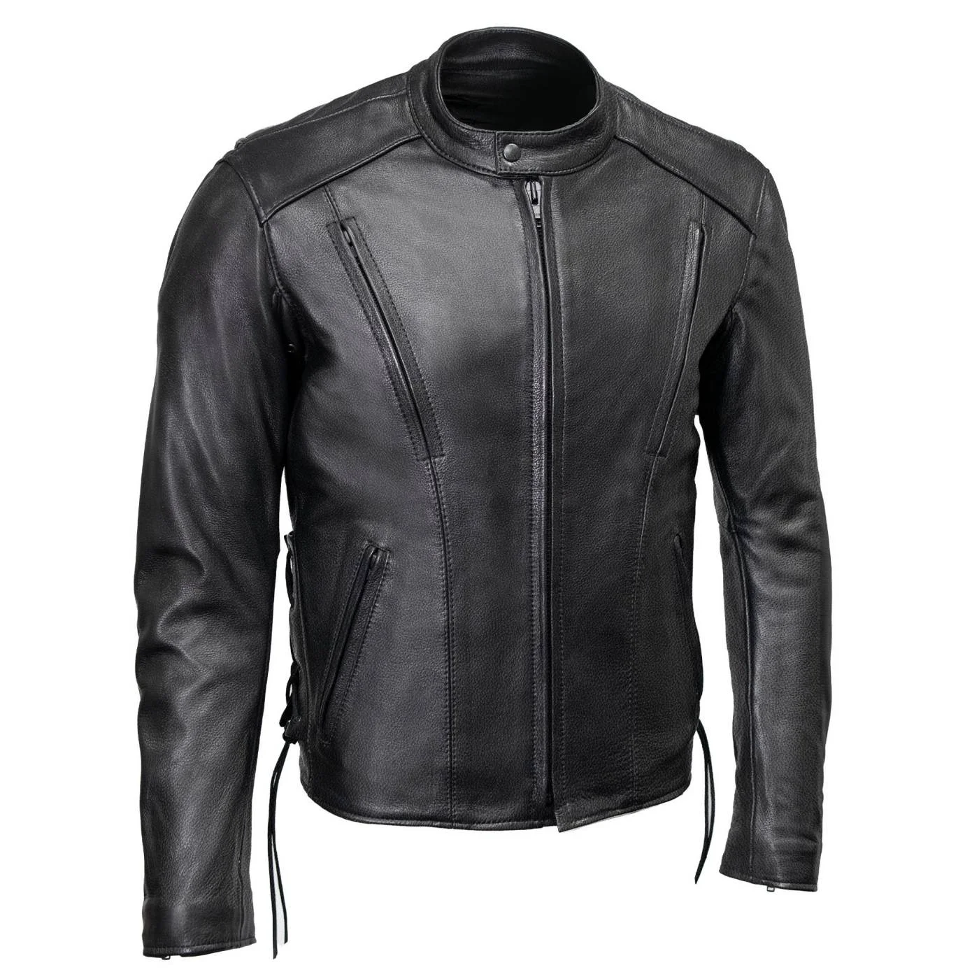 Elegant Milwaukee Leather USA MADE MLJKM5002 Men's Black Air Stream Vented Premium Leather Motorcycle Jacket with Side Laces Detailed