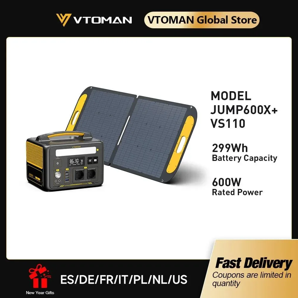 Smooth 600W Portable Power Station with 110W Solar Panel – 299Wh LiFePO4 Battery Pure Sine Wave AC Solar Charger for Camping Emergencies Comfortable
