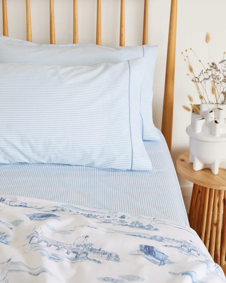 Practical Foxford Blue Ticking Fitted Sheet Elegant