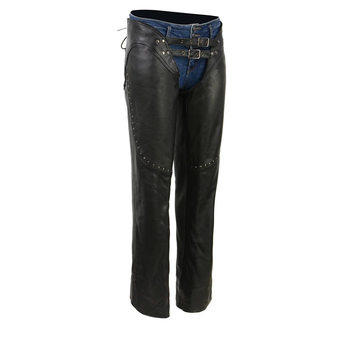 Contemporary Milwaukee Leather Chaps for Women Black Low-Rise Waist- Front Double Buckle Rivet Detailing Motorcycle Chap- ML1186 Versatile