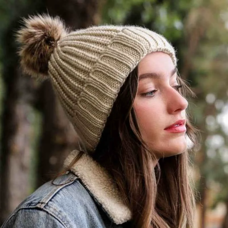 Lightweight Soft Rib Knit Pom Beanie – Ivory – Leto Collection – Cozy Stylish Selected