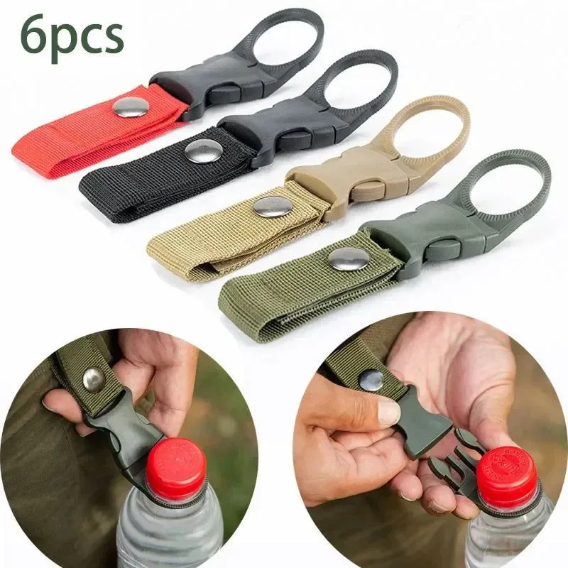 Superior 6-Pack Military-Grade Water Bottle Clips – Heavy Duty Nylon Webbing Hooks for Camping Hiking Packs Optimized