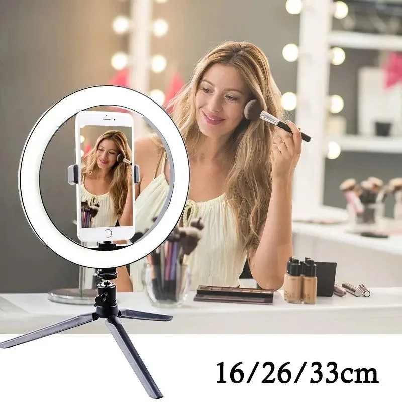 Green 10 Inch LED Ring Light with Tripod Phone Holder for Video Makeup Reusable