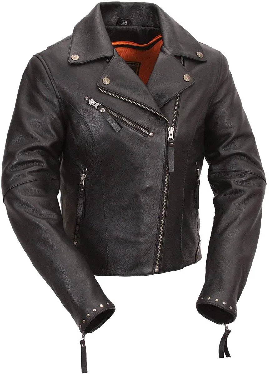 Genuine First Manufacturing FIL159NOCZ Women’s Black Scarlett Motorcycle Leather Jacket Modern