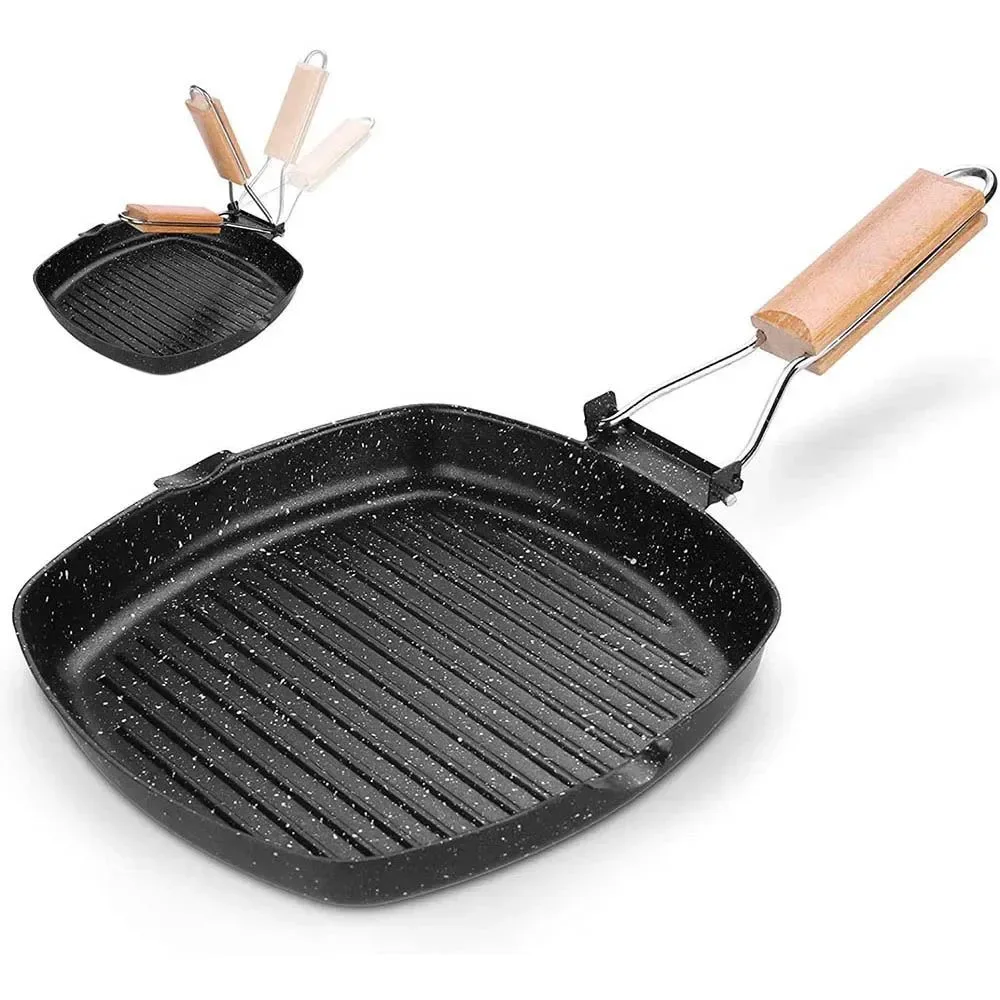 Practical Portable Non-Stick Frying Pan with Folding Handle for Camping Hiking and Outdoor Cooking Certified