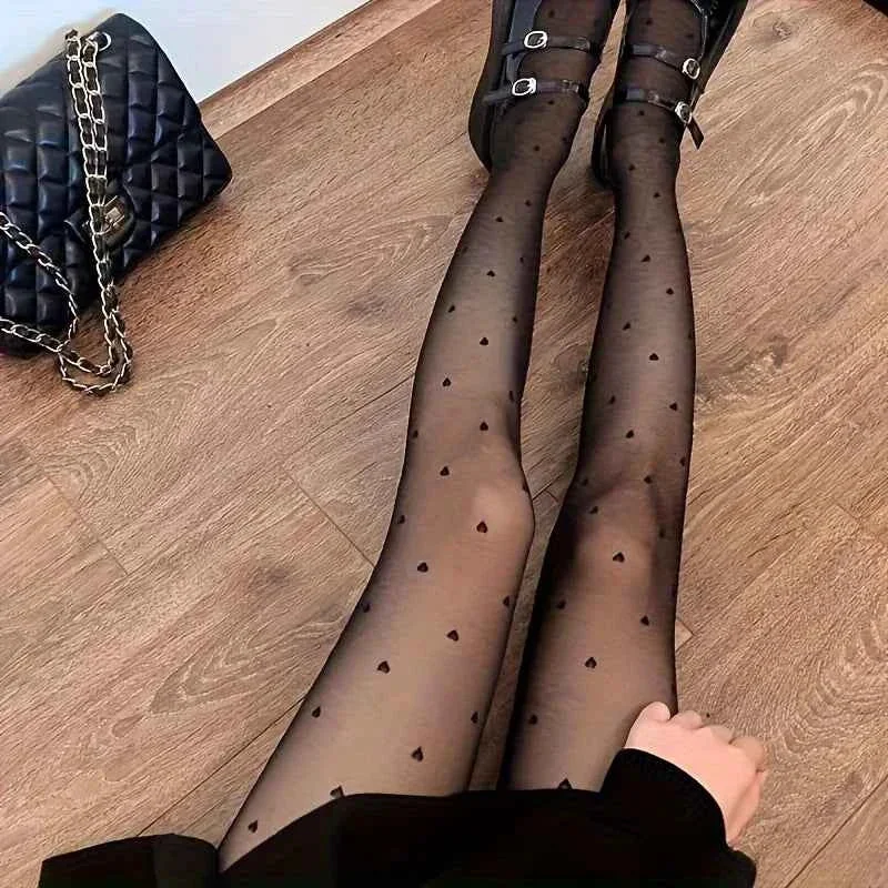 Luxury Heart Pattern Tights for Women – Soft Stretch Sheer Pantyhose Functional
