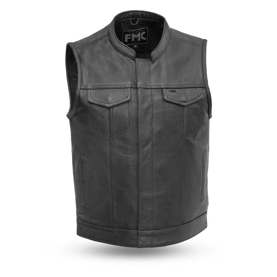 Dependable First Manufacturing FMM690BSF Men s The Blaster Club Style Leather Vest with Concealed Carry Pockets Advanced