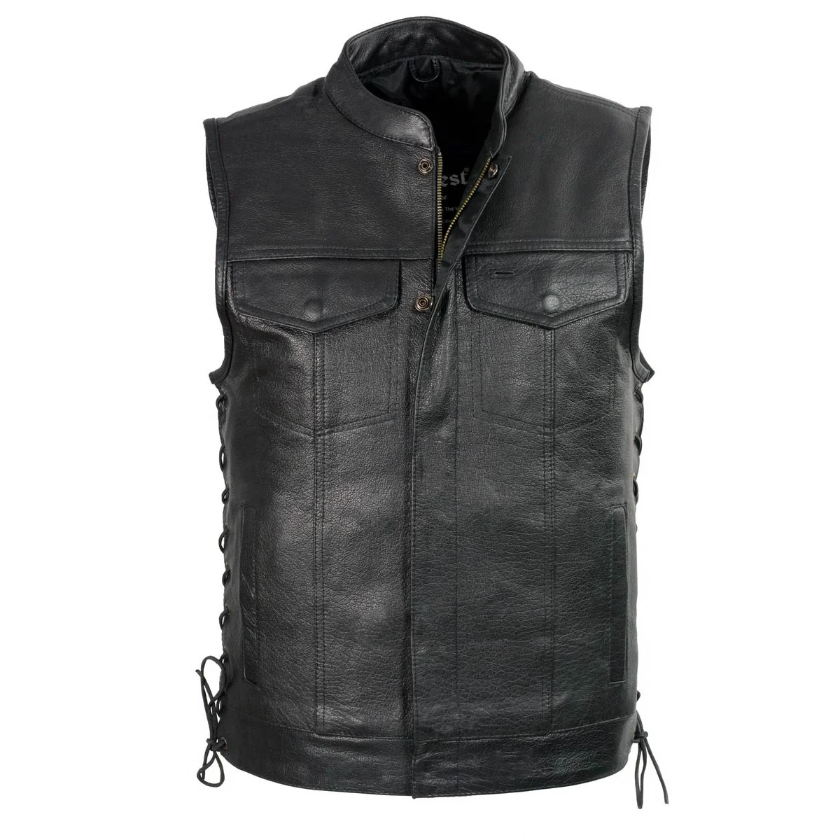Enhanced Club Vest CVM3712 Men s Black Side Lace Leather Vest with Seamless Back Design Sustainable