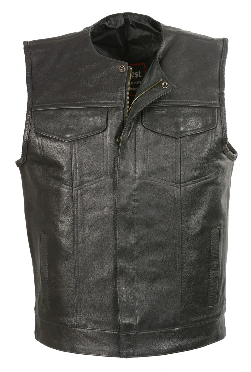 Eco-Friendly Club Vest CVM3711 Men s Black Leather Vest with Seamless Back Design Premium Material