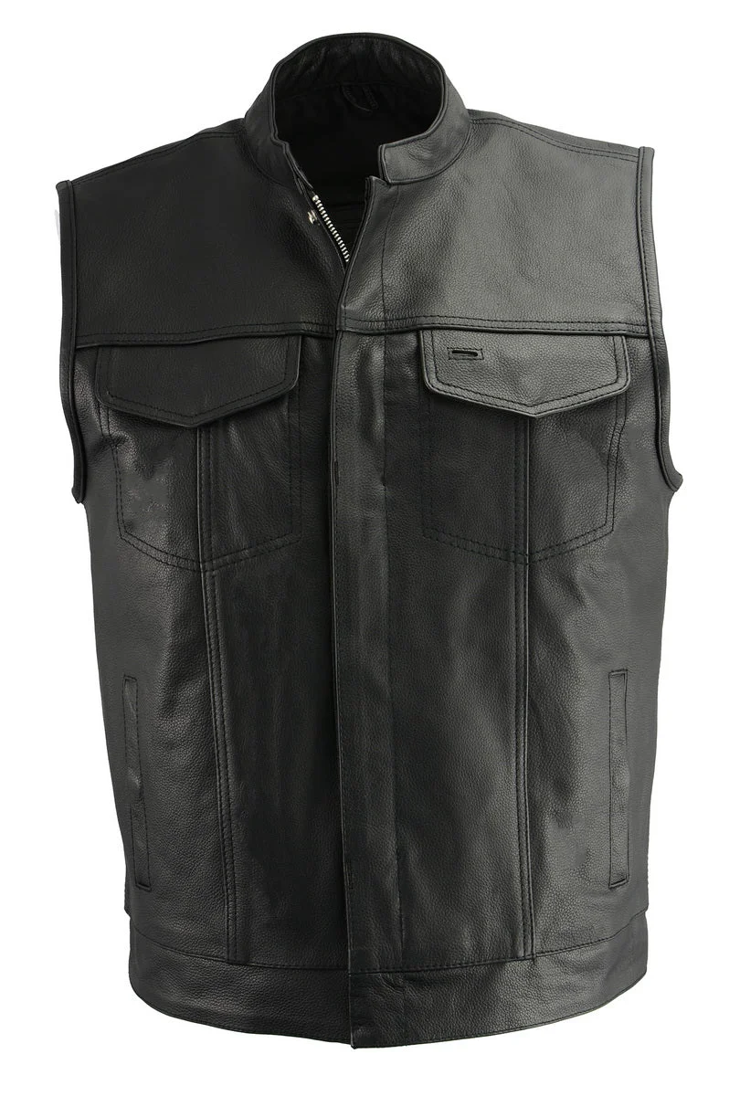 Elite M Boss Motorcycle Apparel BOS13509 Men’s Black Leather Club Style Vest with Quick Draw Pocket Contemporary