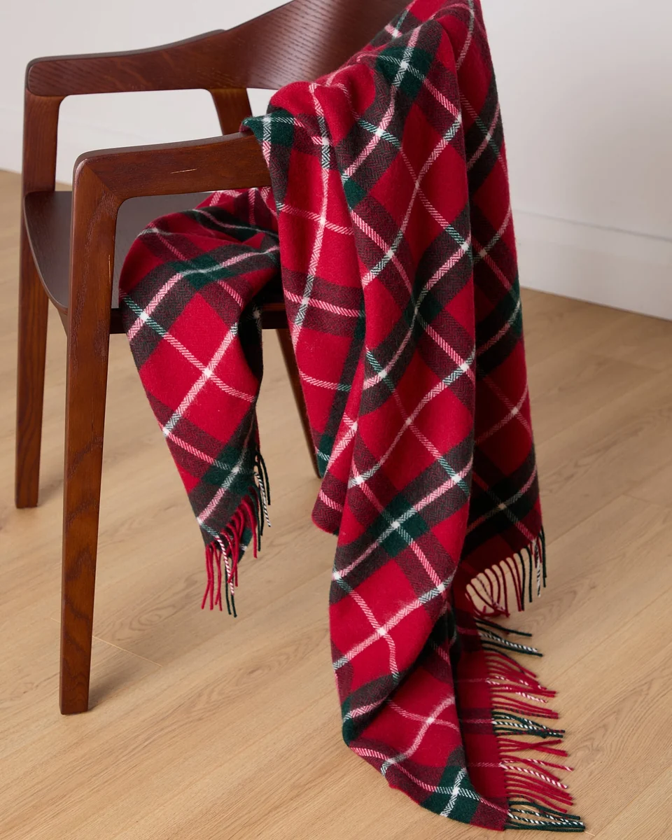 Sustainable Foxford Ashford Green Check Lambswool Throw