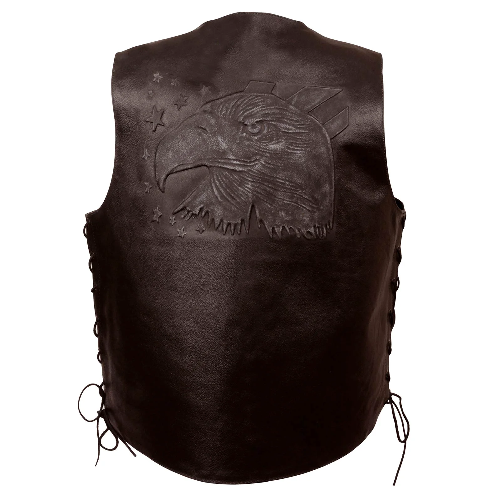 Artisan Event Leather ELM3940 Brown Motorcycle Leather Side Lace Vest for Men w Eagle Outstanding