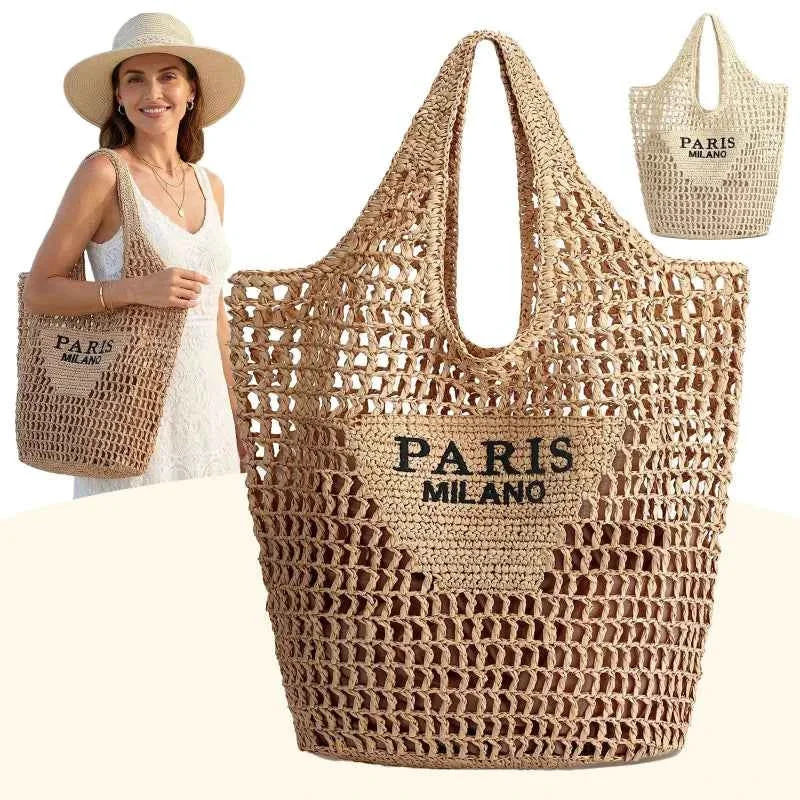 Soft PARIS MILANO Women s Woven Grass Mesh Tote Bag Environmentally Friendly