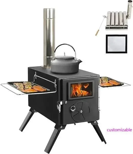 Professional Portable Cast Iron Tent Stove with Jack Chimney – Wood Burning Heater for Camping Ice Fishing Responsible