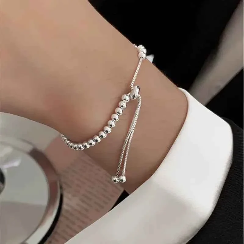 Smooth Silver-Tone Beaded Bracelet – Adjustable Layered Wrist Bracelet First-Class