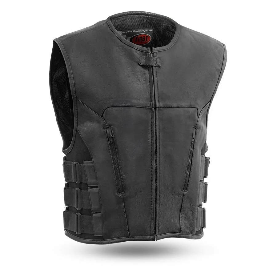 High-Quality First Manufacturing FIM645 Men s The Commando Black Leather Vest with Carry Conceal Pockets Practical