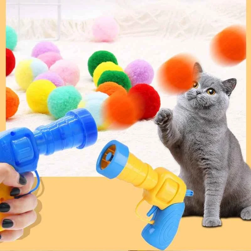 Lightweight Interactive Cat Toy Shooting Gun with Plush Pom Pom Balls Funny Pet Training Toy for Cats Kittens Advanced