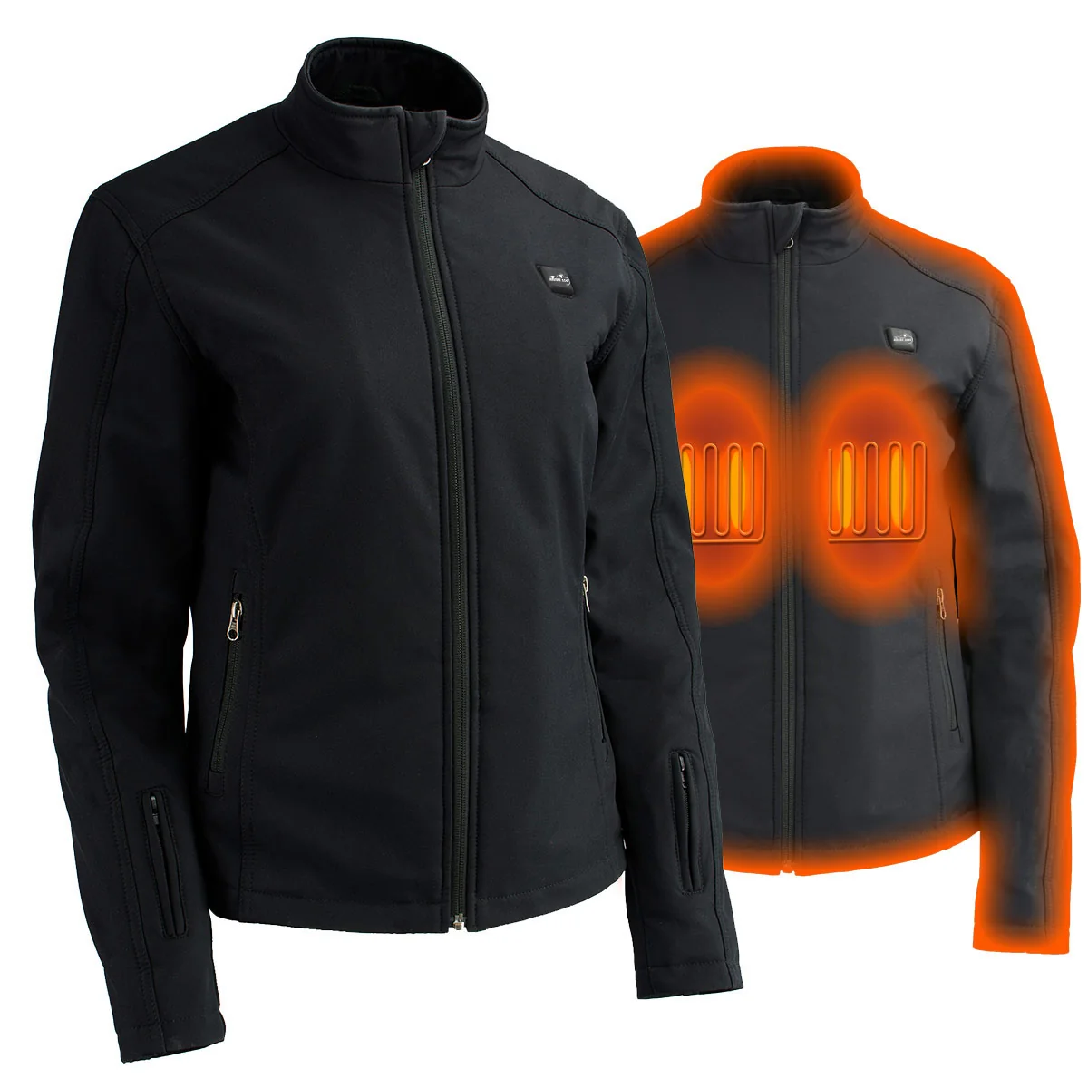Organic The Bikers Zone BZL1860 Women’s Premium Black Heated Soft Shell Heated Jacket with 12V Battery Stylish