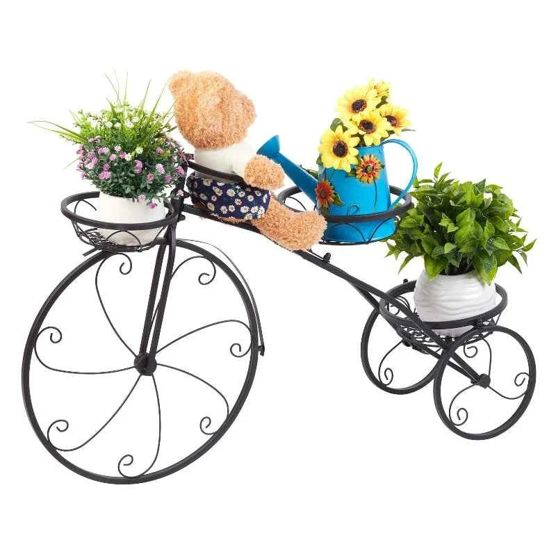 Flexible Decorative Bicycle-Shaped Metal Plant Stand with Multiple Pot Holders Luxury