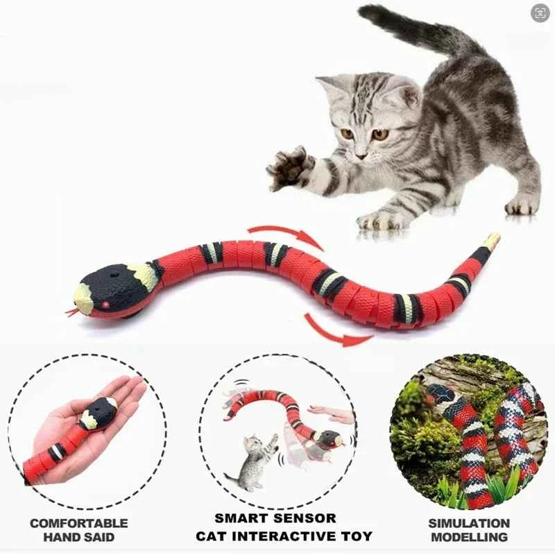 Effective Automatic Interactive Cat Toy Snake with Smart Sensor USB Rechargeable Moving Snake Toy for Cats Long-Lasting