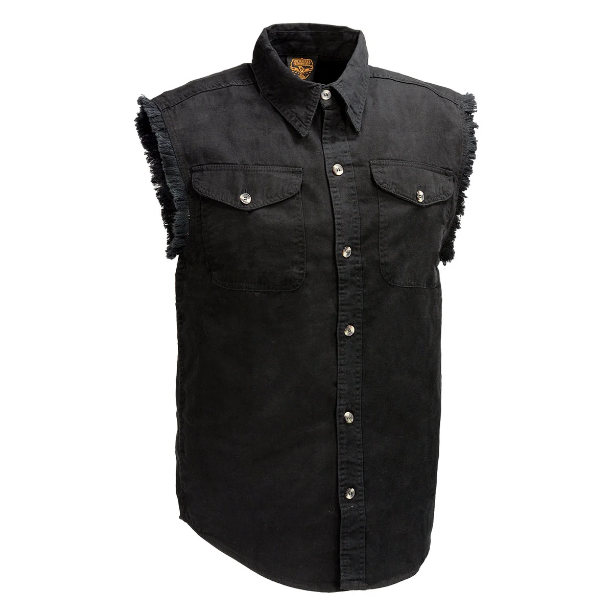 Exclusive Milwaukee Leather DM1002 Men’s Black Lightweight Denim Shirt with Frayed Cut Off Sleeveless Crafted