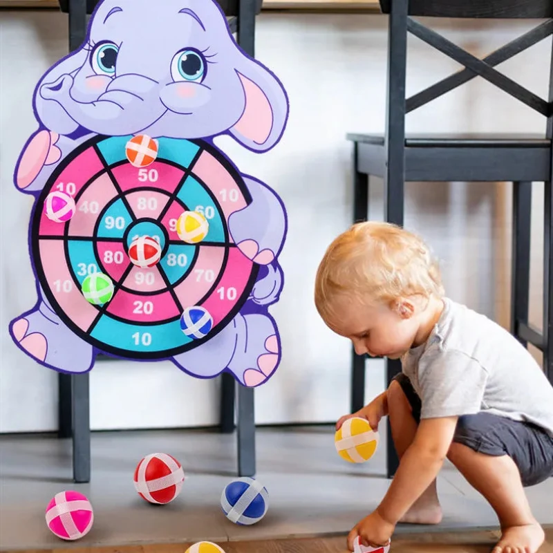 Premium Material Montessori Cartoon Animal Dart Board Sticky Ball Game for Kids 2-4 Years Educational Interactive Toy Baby Family Indoor Activity Natural