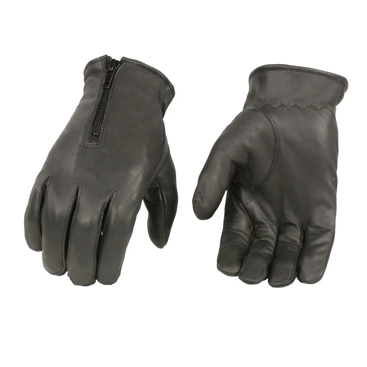 Pure M Boss Motorcycle Apparel BOS37531 Men’s Black Unlined Leather Gloves with Zipper Closure Crafted