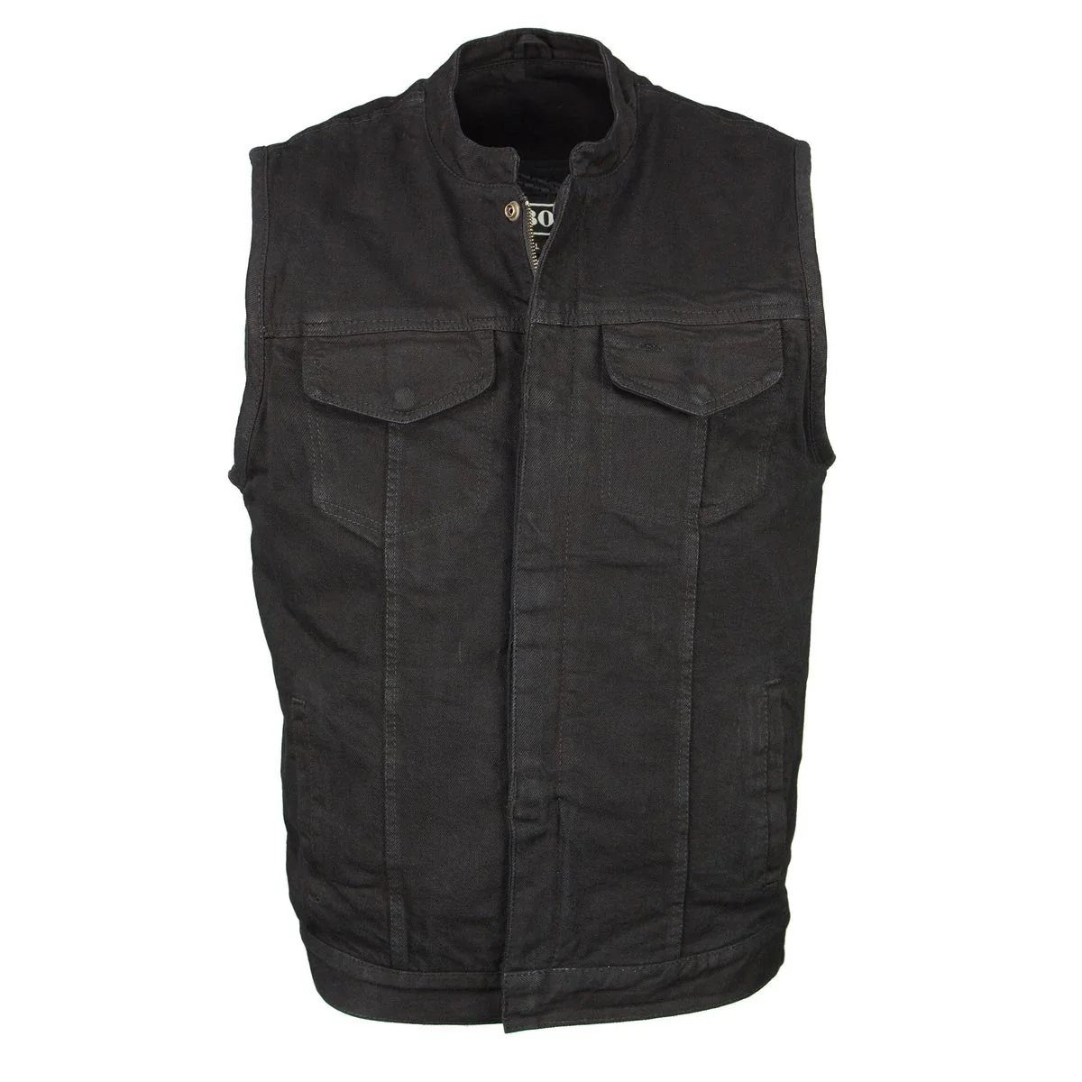Unique M Boss Motorcycle Apparel BOS13000 Men’s Black Denim Club Style Vest with Hidden Zipper Top-Quality