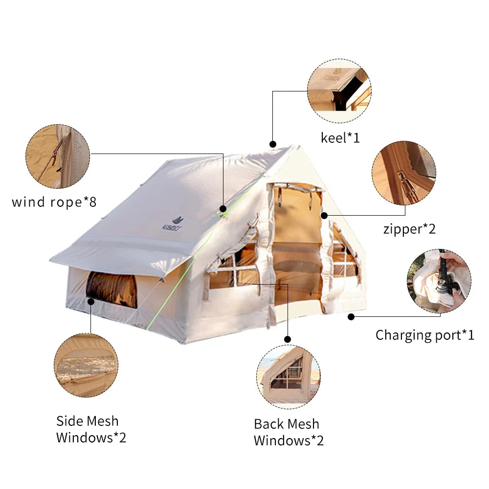 Stylish Large Inflatable Camping Tent for 3–4 People – Waterproof Family Cabin Tent with Sun Protection Sustainable