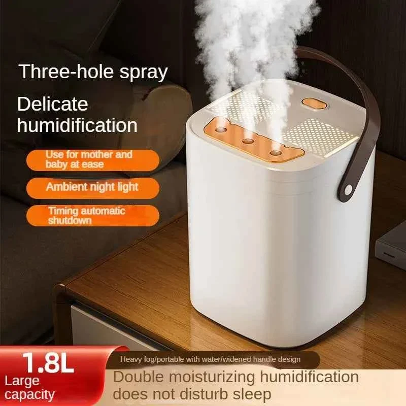 Reusable 1.8L Large Capacity Humidifier with Three Nozzle Spray Night Light Double Filter Aromatherapy Mist Machine for Bedroom Car Home Authentic