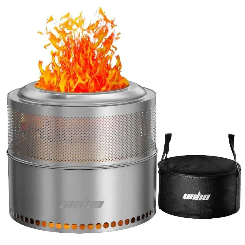Fine Wood Burning Smokeless Fire Pit Large Stainless Steel Outdoor Firepit with Carry Bag for Camping Preppers Gear Classic