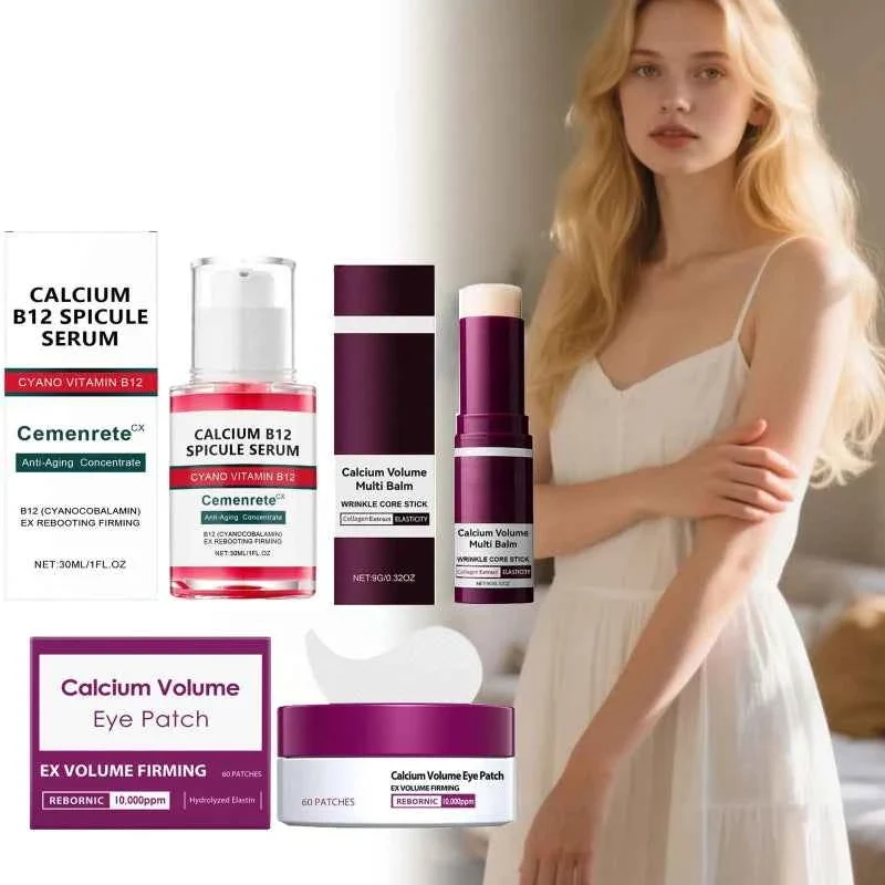 Natural Calcium Skincare Set Anti-Aging Facial Serum Eye Patches Multi Balm for Fine Lines and Dark Circles Care Safe