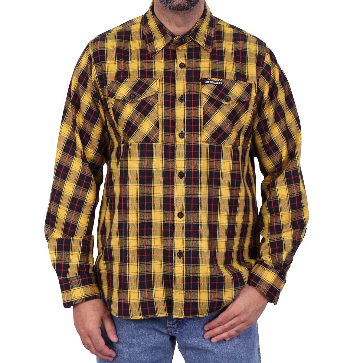 Durable Hot Leathers FLM2036 Men’s Yellow Red and Black Long Sleeve Flannel Shirt Secure