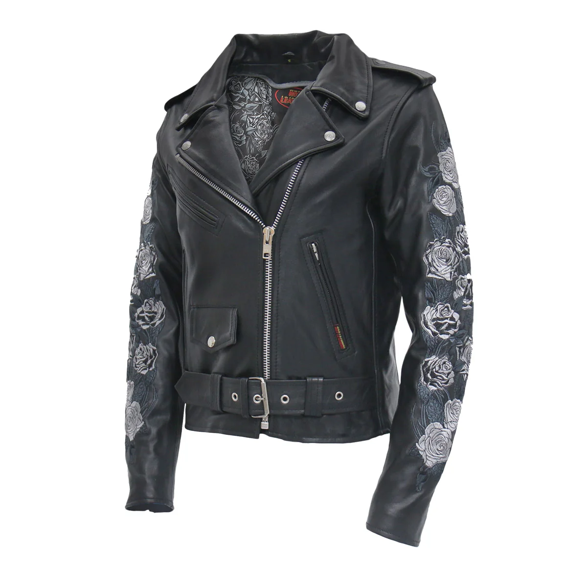 Trusted Hot Leathers Ladies Black Bouquet Black Leather Motorcycle Jacket – JKL2002 Black BouquetJKL2002 Sustainable