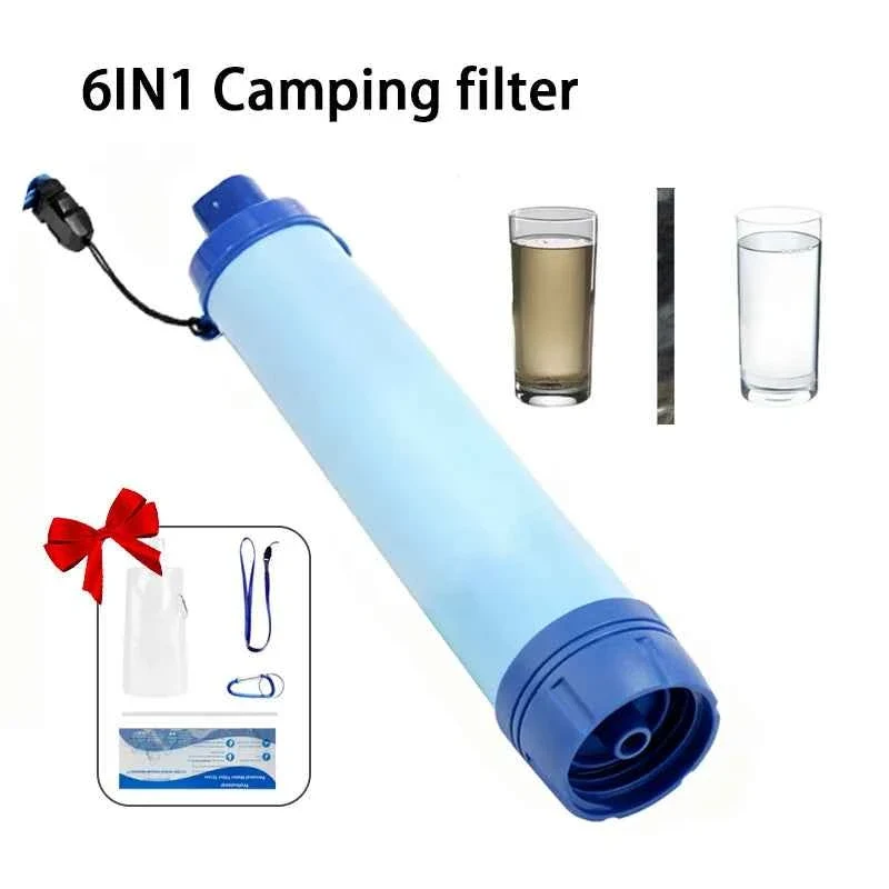 Versatile Portable 4-Stage Camping Water Filter Straw with 0.001mm Filtration Lanyard and Accessories Crafted