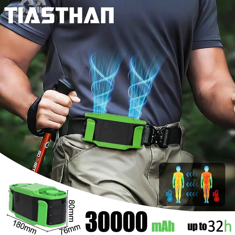 Casual TIASTHAN 30000mAh Rechargeable Waist Clip Fan with 7 Speeds Digital Display and Power Bank Function Exceptional