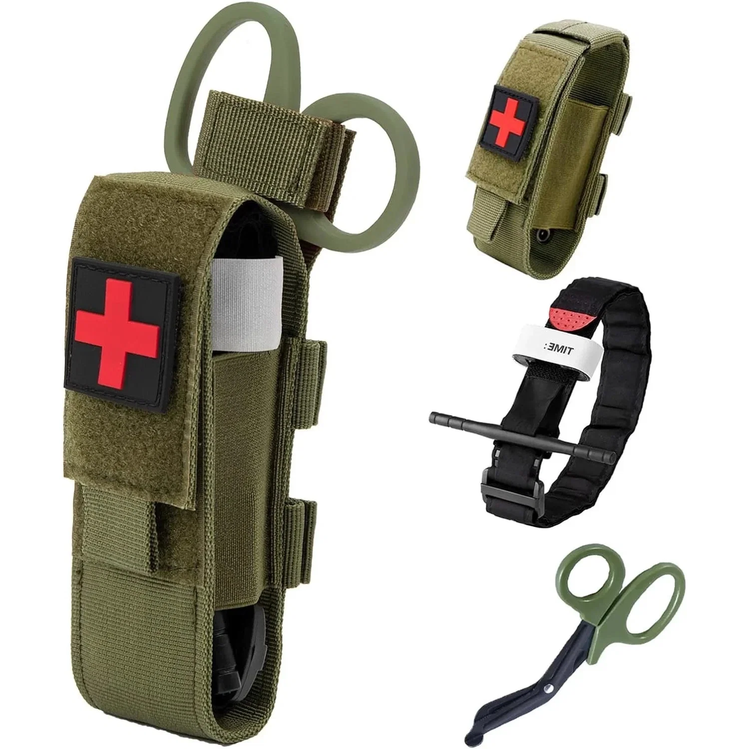 Green Tactical MOLLE First Aid Kit with Tourniquet Rescue Scissors Long-Lasting