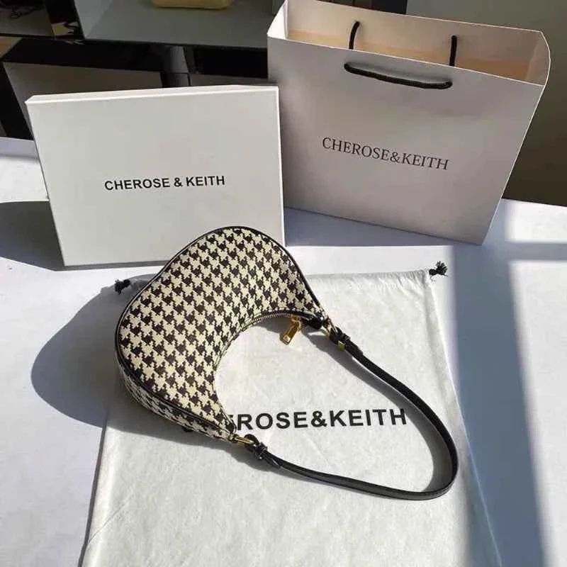 Detailed CHEROSE KEITH Women s Houndstooth Crescent Shoulder Bag Enhanced