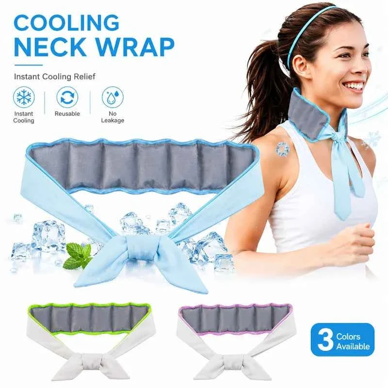 Breathable Reusable Cooling Ice Pack Neck Scarf Wrap with Adjustable Straps for Outdoor Activities