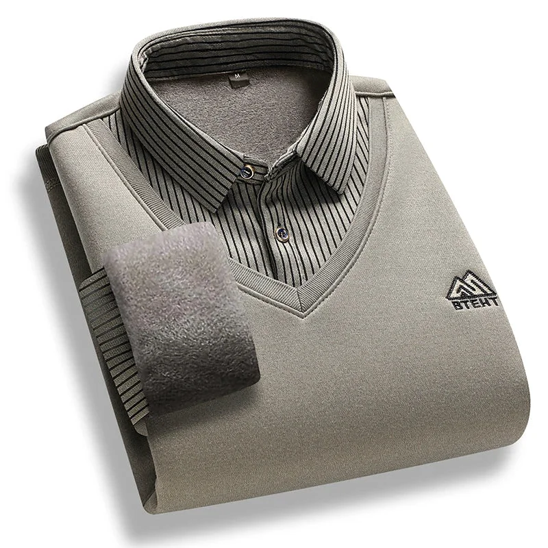 World-Class Men’s Fleece Lined Polo Collar Pullover Sweater Two Piece Style Winter Casual Top Minimalist