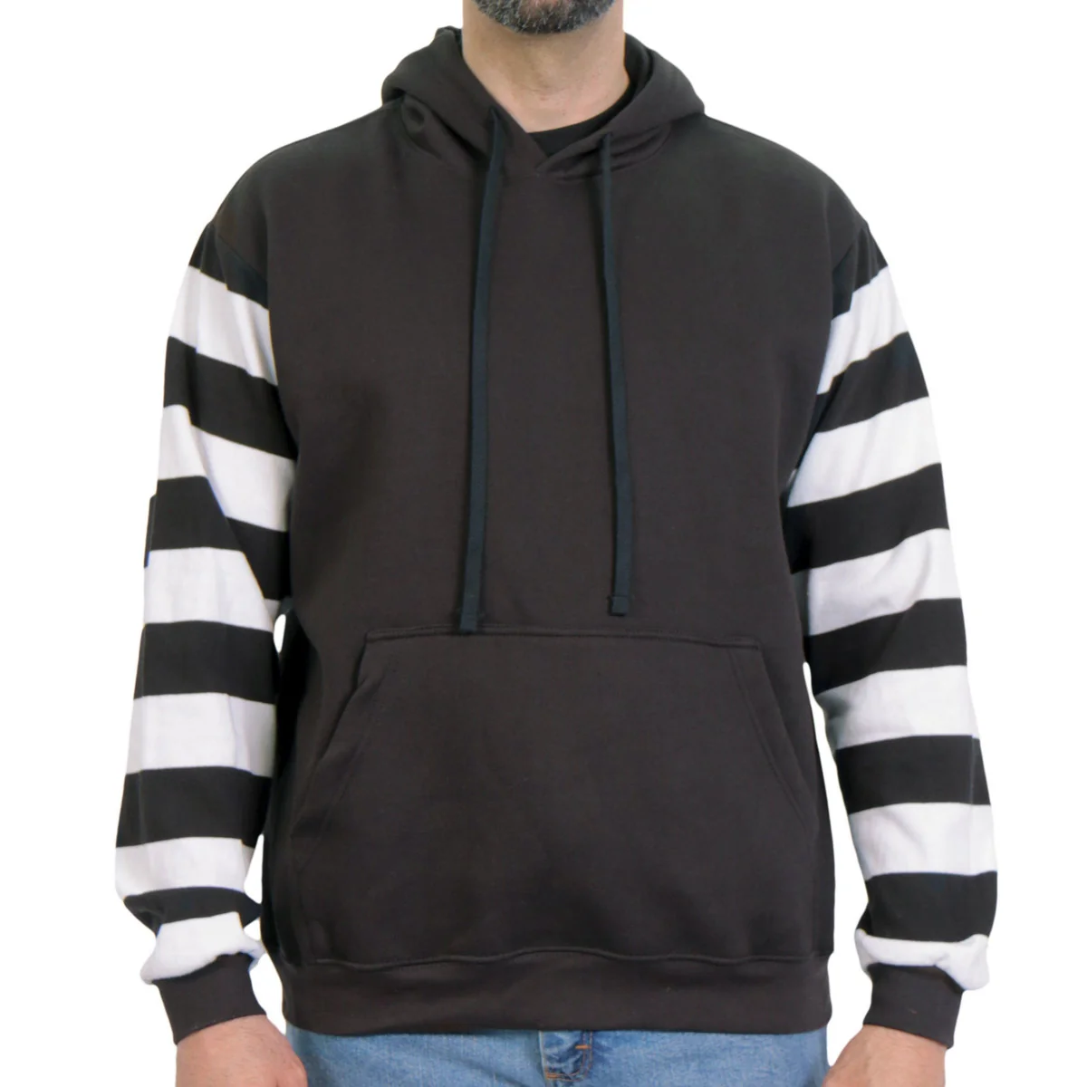 Crafted Hot Leathers GSM6003 Men’s Black and White Hooded Pullover Sweatshirt with Knit Strip Sleeves Specialty