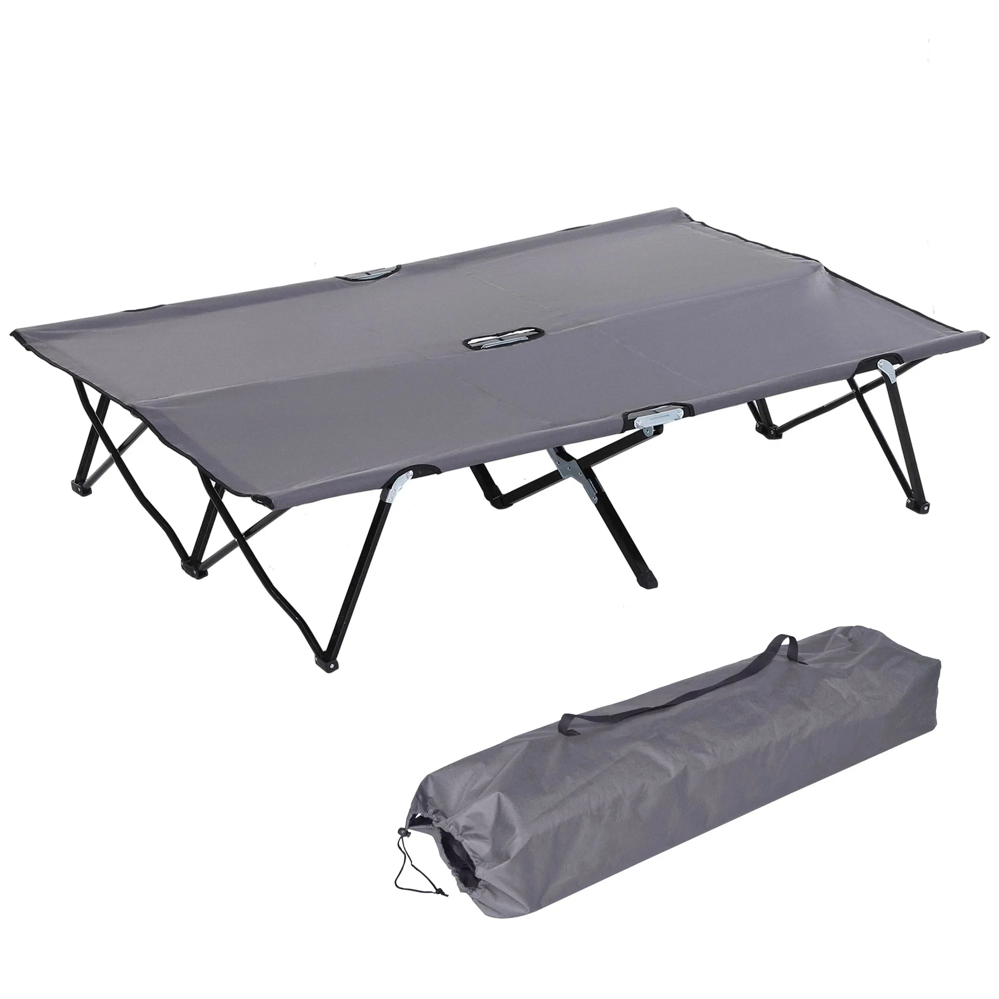 High-Quality Double Camping Cot Bed – 2-Person Folding Steel Frame Camp Bed with Carry Bag Grey Double Camping Cot Bed – 2-Person Folding Steel Frame Camp Bed with Carry Bag Grey Eco-Friendly