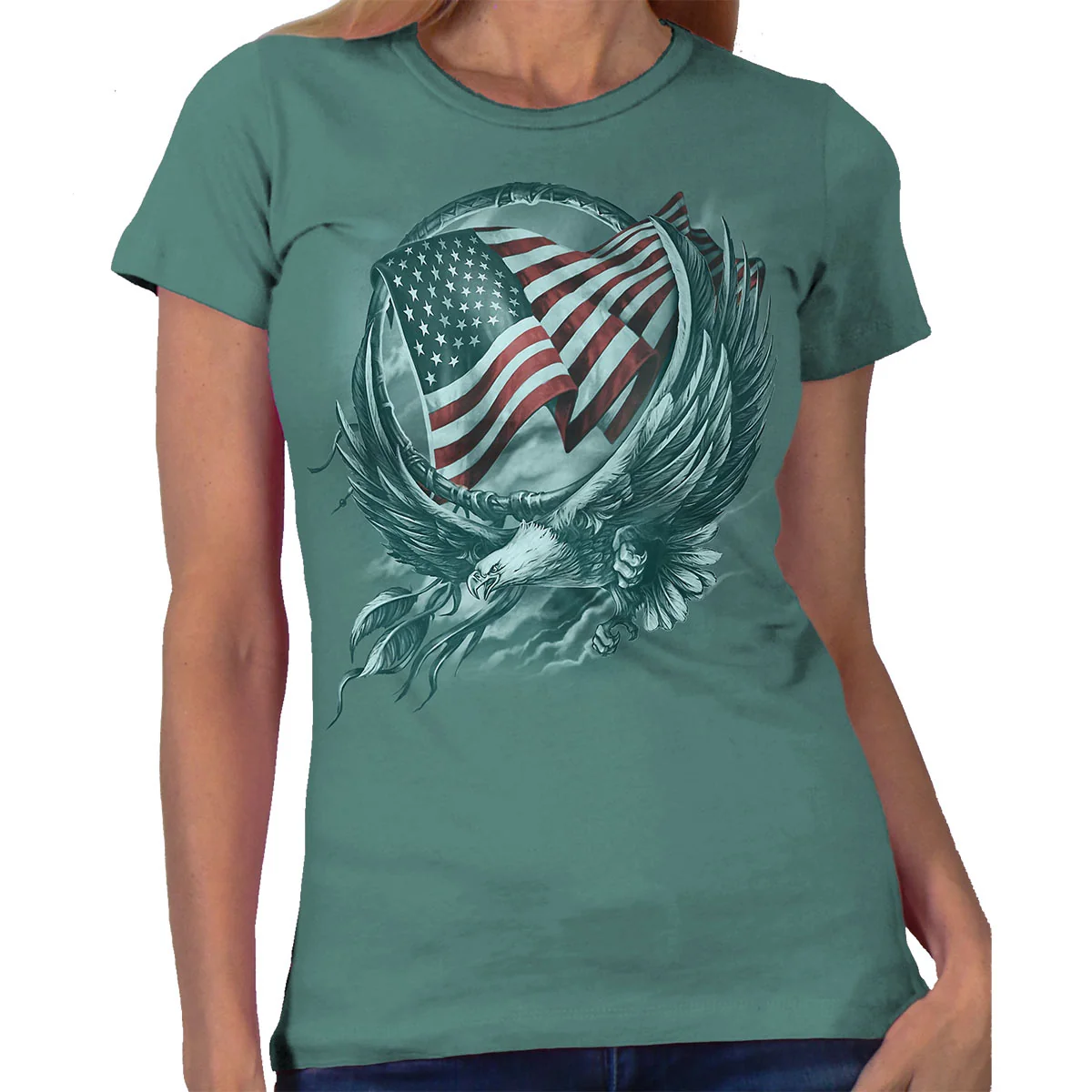 Outstanding Hot Leathers GLC1542 Hoop Eagle Ladies T-Shirt Prestigious